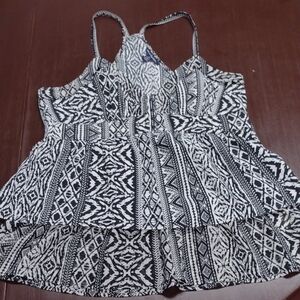 American Eagle Outfitters Black and White Asymmetrical Camisole, Babydoll Y2K